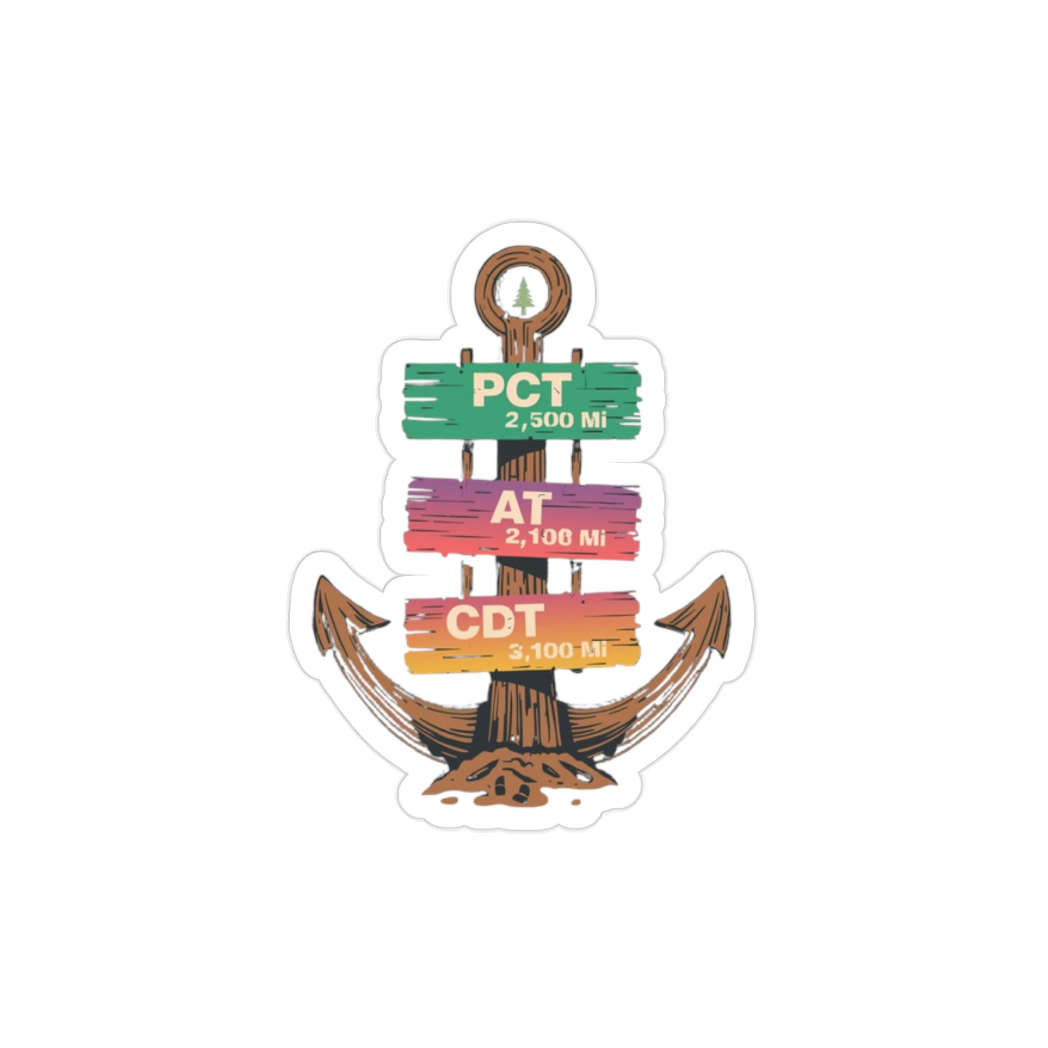 Decorative sticker with wooden sign design and text on a white background
