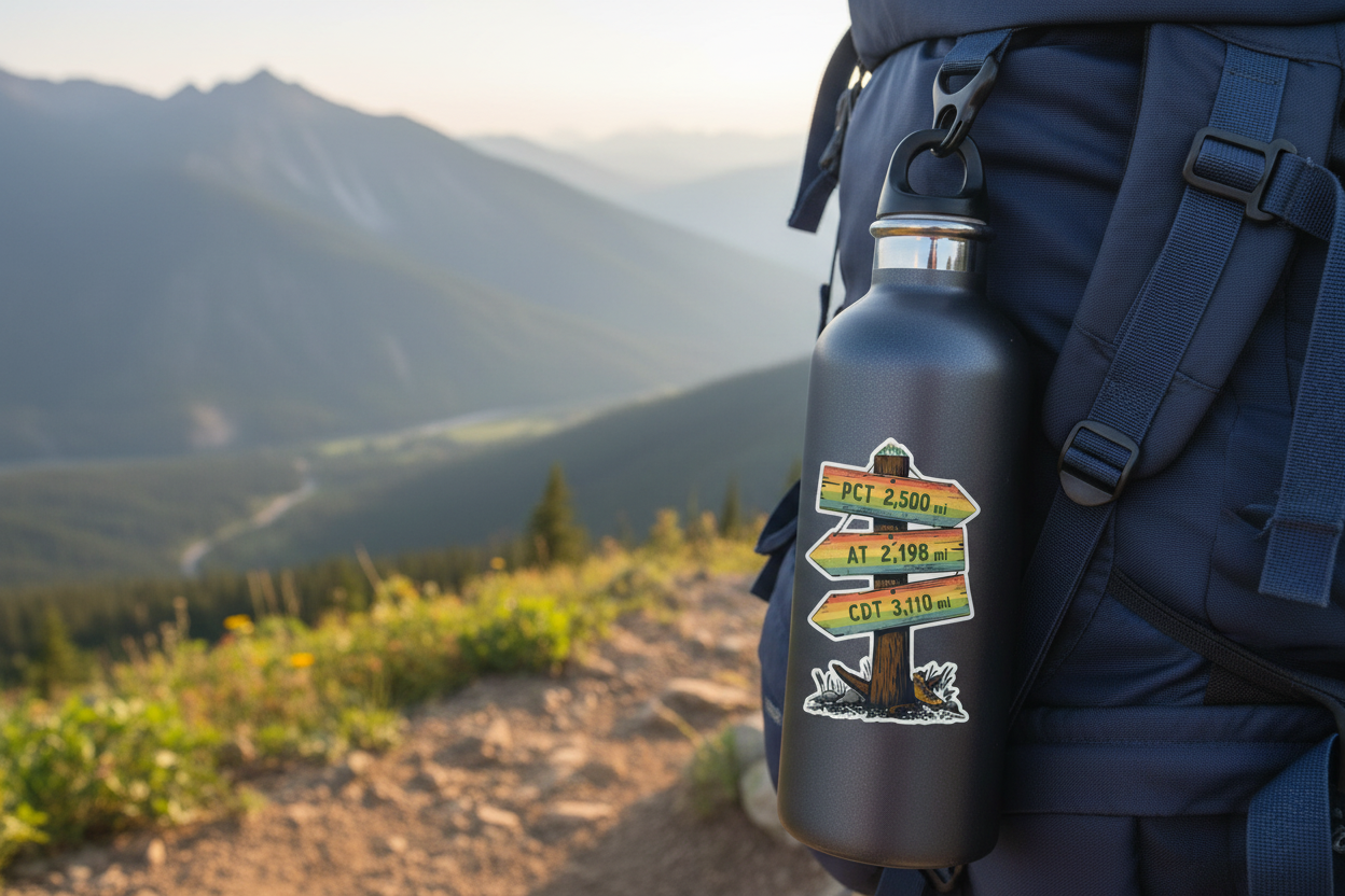 Queer Hiker Trail Marker Sticker | PCT AT CDT Pride Gradient | LGBTQ Hiking Sticker for Water Bottle or Laptop